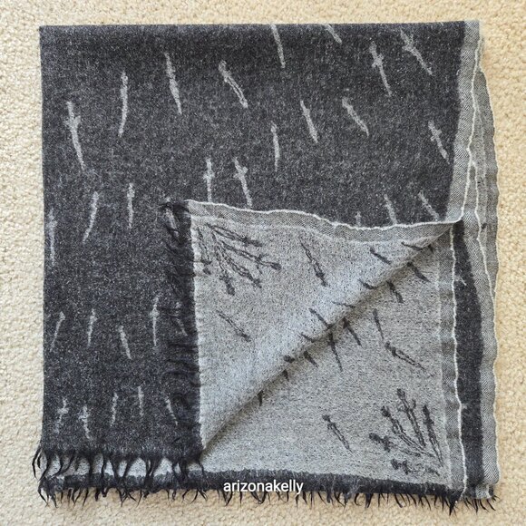 rag & bone Wool Dagger Scarf Reversible Black and Grey - Picture 12 of 13
